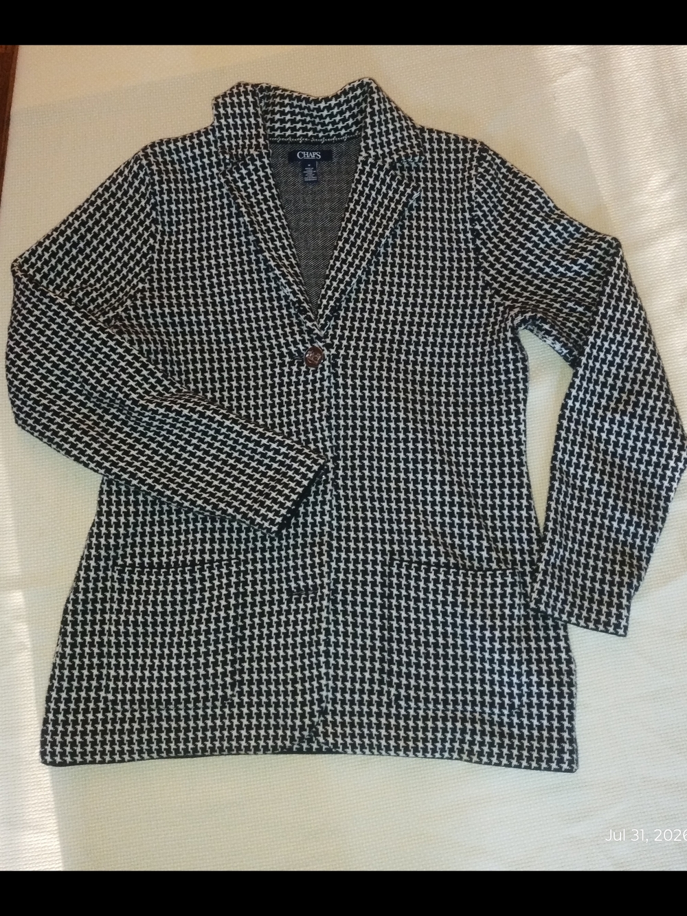 Chaps Black & White Houndstooth Size M Coat Blazer Jacket